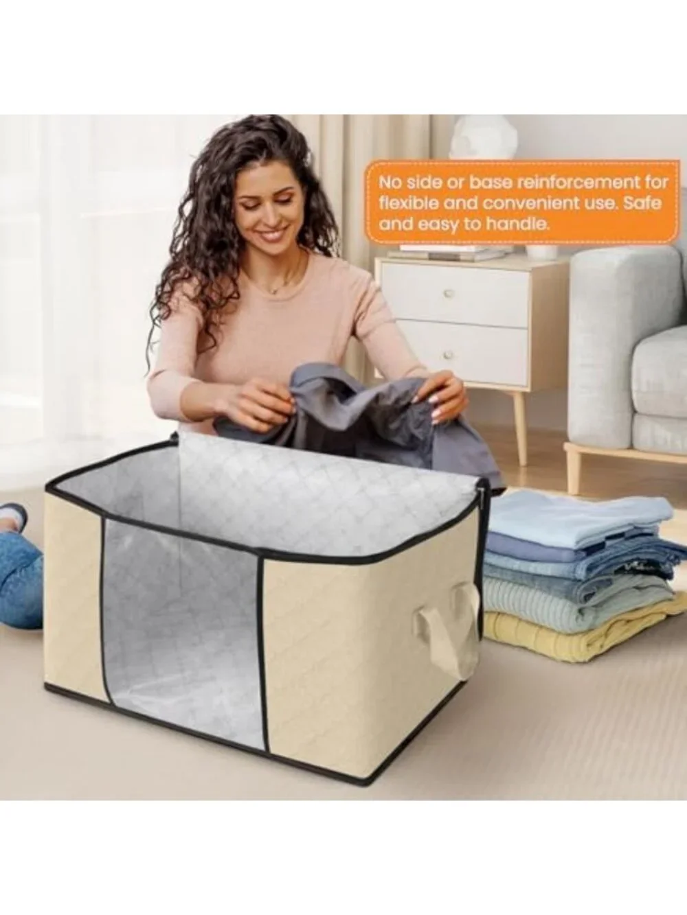 6-Pack Storage Bags for Clothes & Blankets - Durable, Stackable Storage Bins